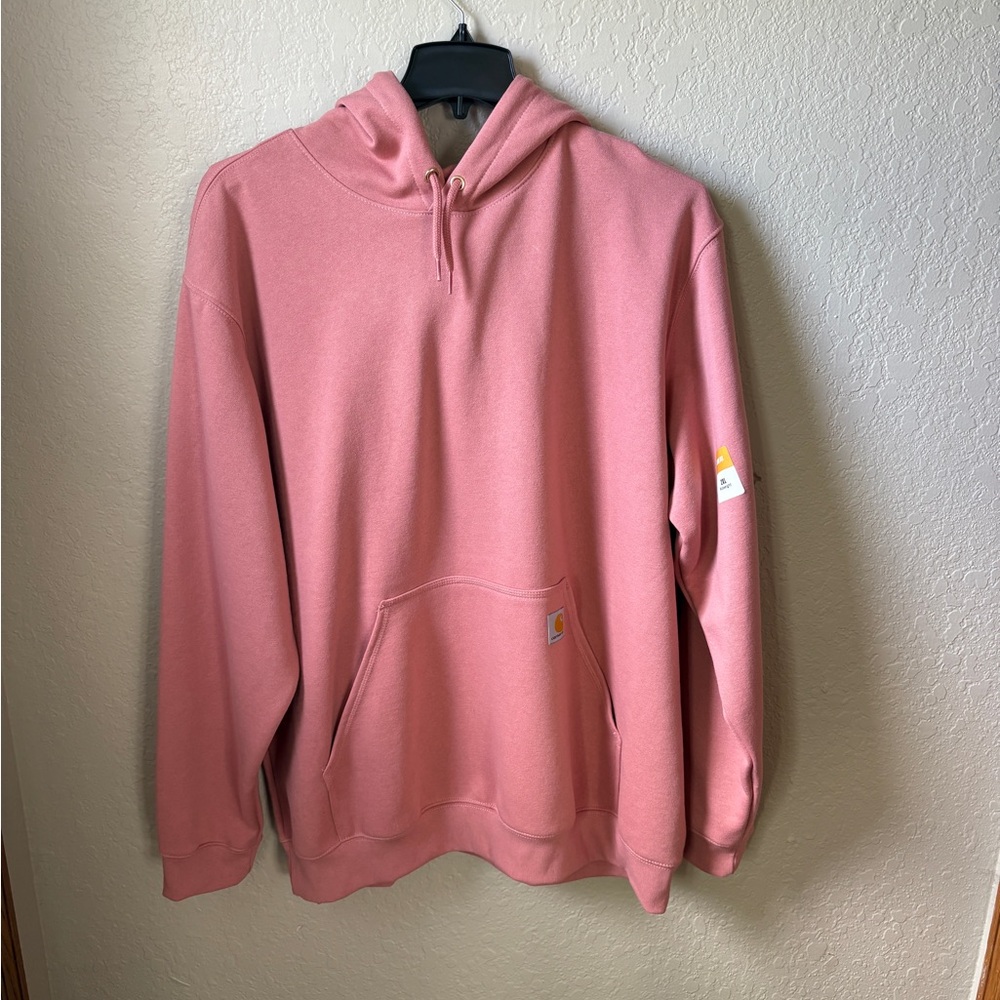 Carhartt Loose Fit Midweight Hoodie 2XL Rose Pink Logo Sleeve Sweatshirt